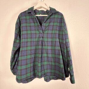 Uniqlo Womens Blue & Green Plaid Long Sleeve Skipper Collar Flannel Shirt Large